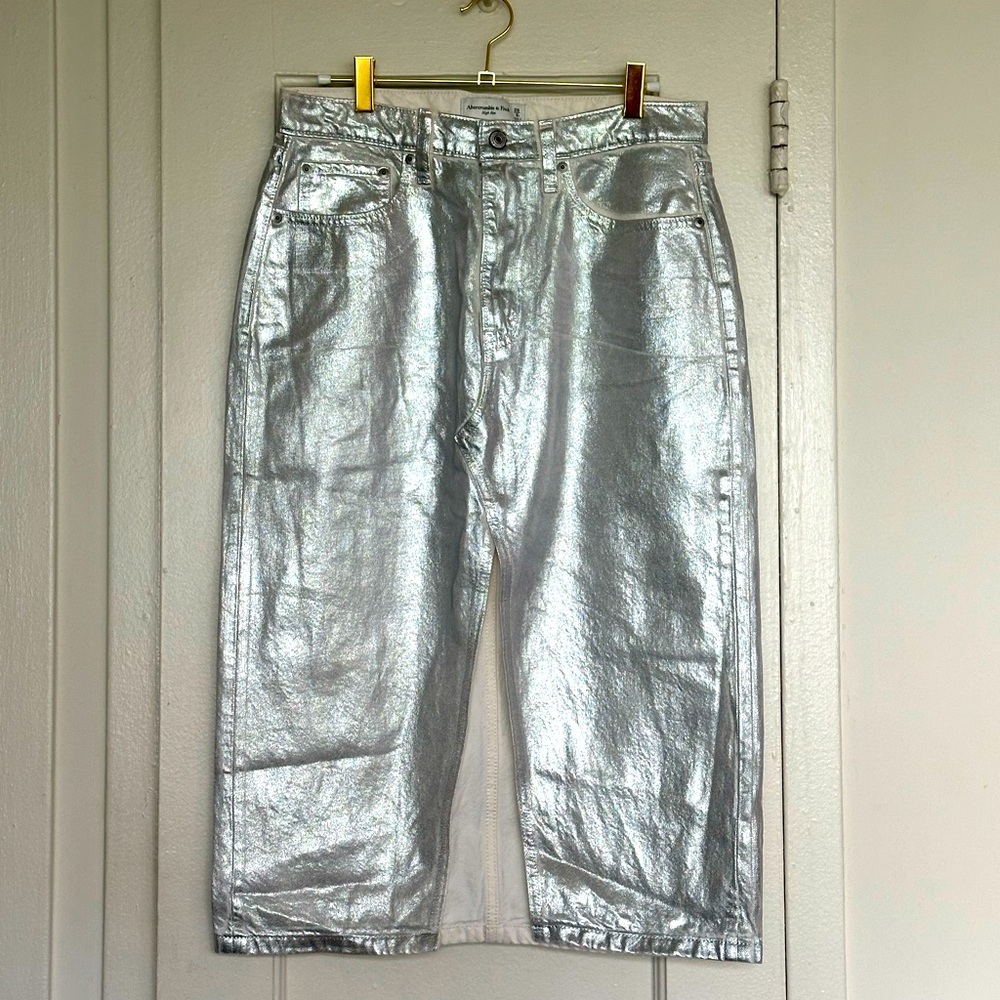 Abercrombie & Fitch Metallic Silver Midi Skirt - Size 6 Petite